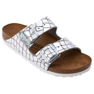 LIKE NEW Birkenstock Arizona Gator Gleam Metallic Silver Sandals 40 Narrow